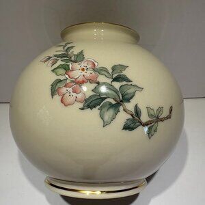 LENOX SERENADE 5" GLOBE VASE 24K GOLD TRIM Hand Decorated Bird Floral Collection